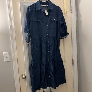 Chambray button down dress New York & Company size small. NWT